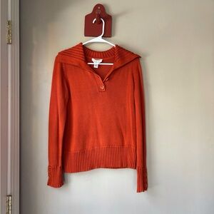 Talbots Deep Orange 100% Cotton Button V Neck Sweater S
